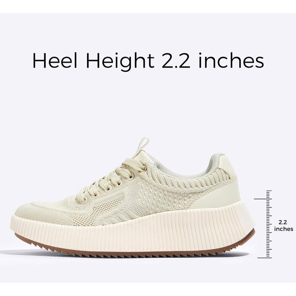 Lucky Step Women's Beige Platform Sneakers Rhinestone Fashion Chunky Shoes - Picture 4 of 9